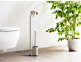 Porta carta igienica color argento opaco in acciaio inox con supporto con spazzola Levante – Wenko