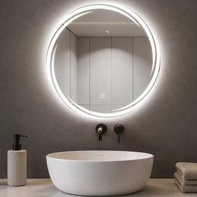 Specchio Rotondo Ø70cm con Spirale LED a 3 Colori Dimmerabile Accensione Touch...