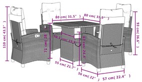 Set da Pranzo da Giardino 5 pz Nero con Cuscini in Polyrattan