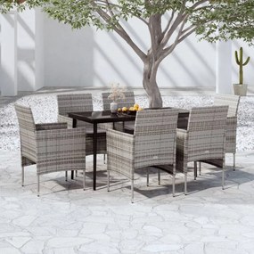 Set da pranzo da giardino 7 pz con cuscini grigio e nero