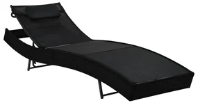 Lettino Prendisole Con Cuscino İn Polyrattan Nero /