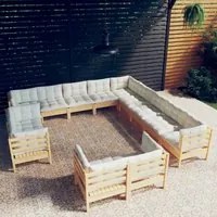 Set Divani da Giardino 13 pz con Cuscini Crema Massello di Pino 3096959