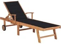 Lettino Prendisole con Cuscino in Massello di Teak Nero 3063013