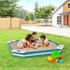 Costway Sabbiera in legno con sedili incorporati simpatici motivi struttura senza fondo, Sabbiera da esterni per bambini