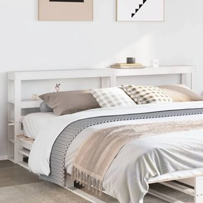 Testiera Con Ripiani Bianca 180 Cm İn Legno Massello Di Pino /