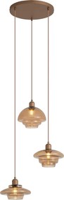 Lampada a sospensione retrò bronzo scuro con paralumi ambra 3 luci - Smokey