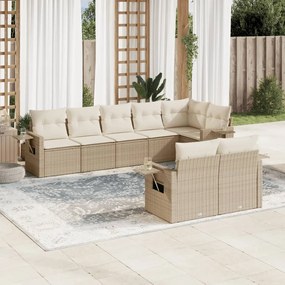 Set divano da giardino 8 pz con cuscini beige in polyrattan