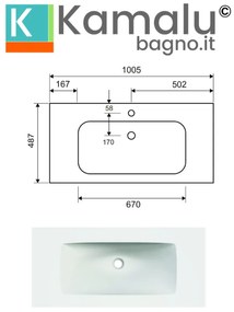 Kamalu - mobile bagno sospeso 100cm effetto cannettato con lavabo incasso kds-100l