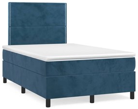 Letto a molle materasso e led blu scuro 120x190 cm in velluto