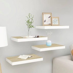 Scaffali A Parete 4 Pz Rovere E Bianco 50x23x3,8 Cm İn Mdf /
