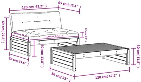 Set Divani da Giardino 2pz con Cuscini in Legno Massello Grigio