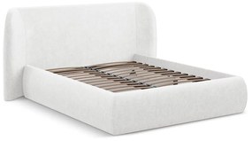 Letto matrimoniale imbottito bianco con contenitore con griglia 180x200 cm Hauke - Makamii