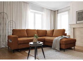 Divano letto in velluto a coste arancio-marrone (angolo destro) Lofty Lilly - Miuform