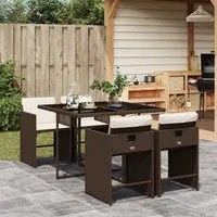 Set da Pranzo da Giardino 5pz con Cuscini in Polyrattan Marrone 3277844