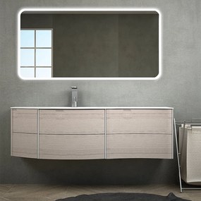 Mobile da bagno 150 cm rovere sbiancato Mod. Rio con specchio led, lavabo a sinistra