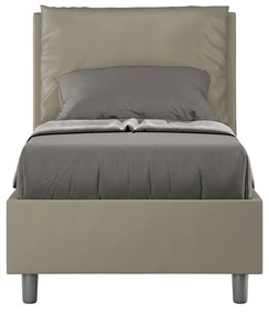 Letto singolo imbottito similpelle Antea senza rete, con rete e contenitore, Cappuccino / Con Rete