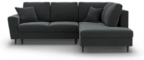 Divano angolare grigio scuro allungabile e con contenitore (con penisola a destra/a L) con rivestimento in velluto Kyoto – Cosmopolitan Design