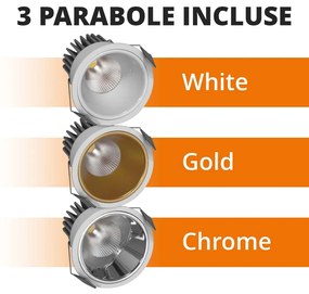 Faro da Incasso 12W Foro Ø75mm Bianco IP40 CCT BRIDGELUX LED 3 Parabole Colore Bianco Variabile CCT