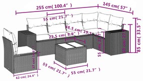 Set divani da giardino con cuscini 7pz nero polyrattan