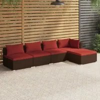 Set Divani da Giardino 5 pz con Cuscini in Polyrattan Marrone cod mxl 44474