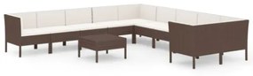 Set Divani da Giardino 11 pz con Cuscini in Polyrattan Marrone