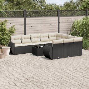 Set Divani da Giardino 11 pz con Cuscini in Polyrattan Nero