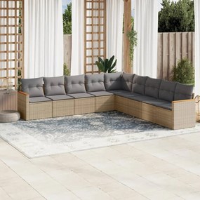 Set divano da giardino 9 pz con cuscini beige misto polyrattan