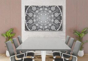 Stampa su tela – Mandala ornamentale con pizzo in bianco e nero