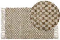 Tappeto passatoia Beige iuta e cotone 50 x 80 cm con frange intrecciato a mano Boho ingresso camera da letto