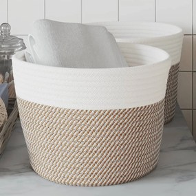 Cestini Portaoggetti 2pz Marrone E Bianco Ø24x18 Cm İn Cotone /