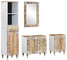 Set Mobili Da Bagno 4 Pz İn Legno Massello Di Mango /