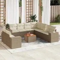 Set Divano da Giardino 10 pz con Cuscini Beige in Polyrattan 3225512