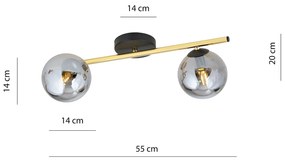 Plafoniera Contemporanea 2 Luci Eracle In Acciaio Oro/Nero E Sfere Vetro Fumè