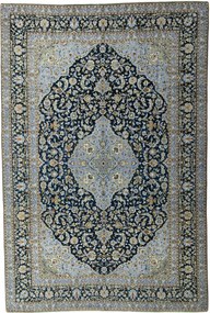 Kashan Tappeto 290x430 Blu (Iran) Annodato A Mano