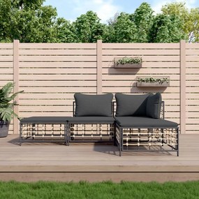 Set divani da giardino 4 pz con cuscini antracite in polyrattan