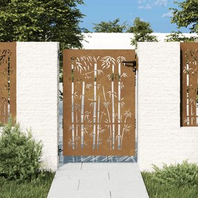 Cancello Da Giardino 85x150 Cm İn Acciaio Corten Design Bambù /