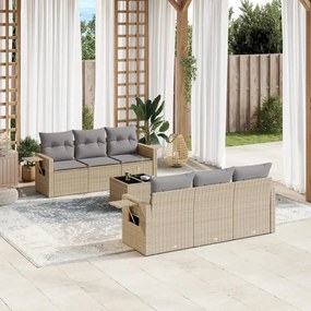 Set Divani da Giardino 7 pz con Cuscini Beige in Polyrattan