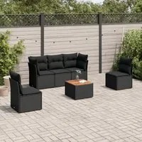 Set Divano da Giardino 6 pz con Cuscini Nero in Polyrattan 3255873