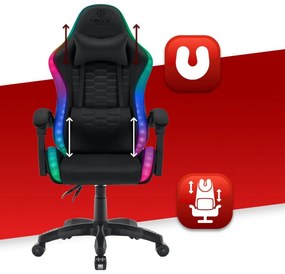 Sedia da gioco HC-1000 Tessuto nero LED RGB