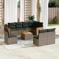 Set Divano da Giardino 9 pz con Cuscini Grigio in Polyrattan 3227733