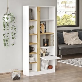 Libreria A Parete Salvaspazio 75x25x160H Rovere E Bianco Luvio