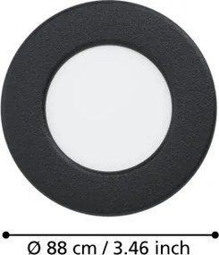 Eglo 901412 - Plafoniera da incasso LED per bagno FUEVA, 3,7 W, 230 V, Ø 8,8 cm, IP44, nera