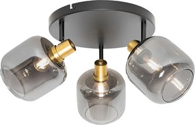 Faretto da soffitto nero con oro e vetro fumé 3 luci - Zuzanna