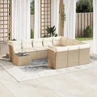 Set Divani da Giardino 11 pz con Cuscini Beige in Polyrattan 3218258