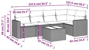 Set divano da giardino 6pz con cuscini grigio chiaro polyrattan