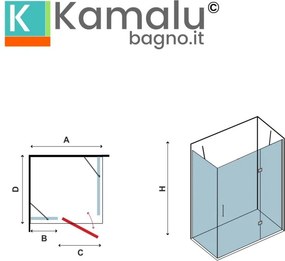 Box doccia 100x70 anta battente vetro anticalcare 8mm altezza 200h KT5000 - KAMALU
