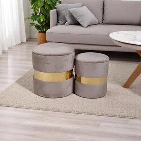 Pouf contenitore grigio in velluto con fascia oro Set 2 - OTTAVIA
