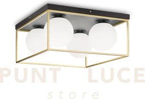 Lingotto lampadario da soffitto nero-ottone sfera bianca 4 luci att...