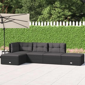 Set Divani da Giardino 5 pz con Cuscini Nero in Polyrattan