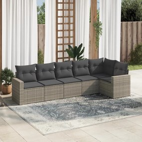 Set divano da giardino 6 pz con cuscini grigio in polyrattan